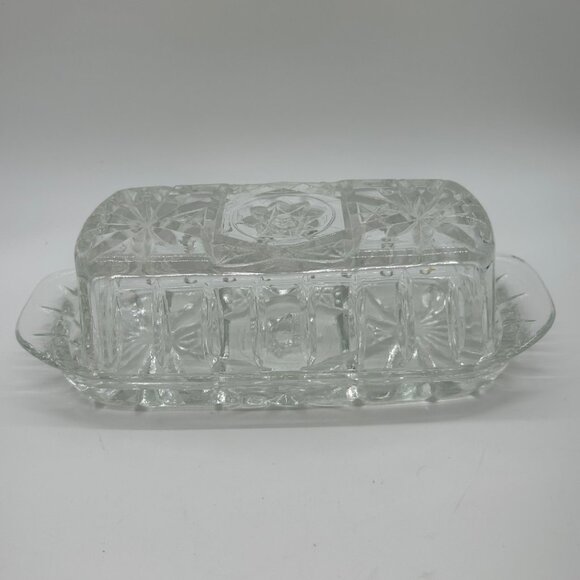 Vintage Anchor Hocking Glass Butter Dish EAPC Star Of David - Picture 2 of 12